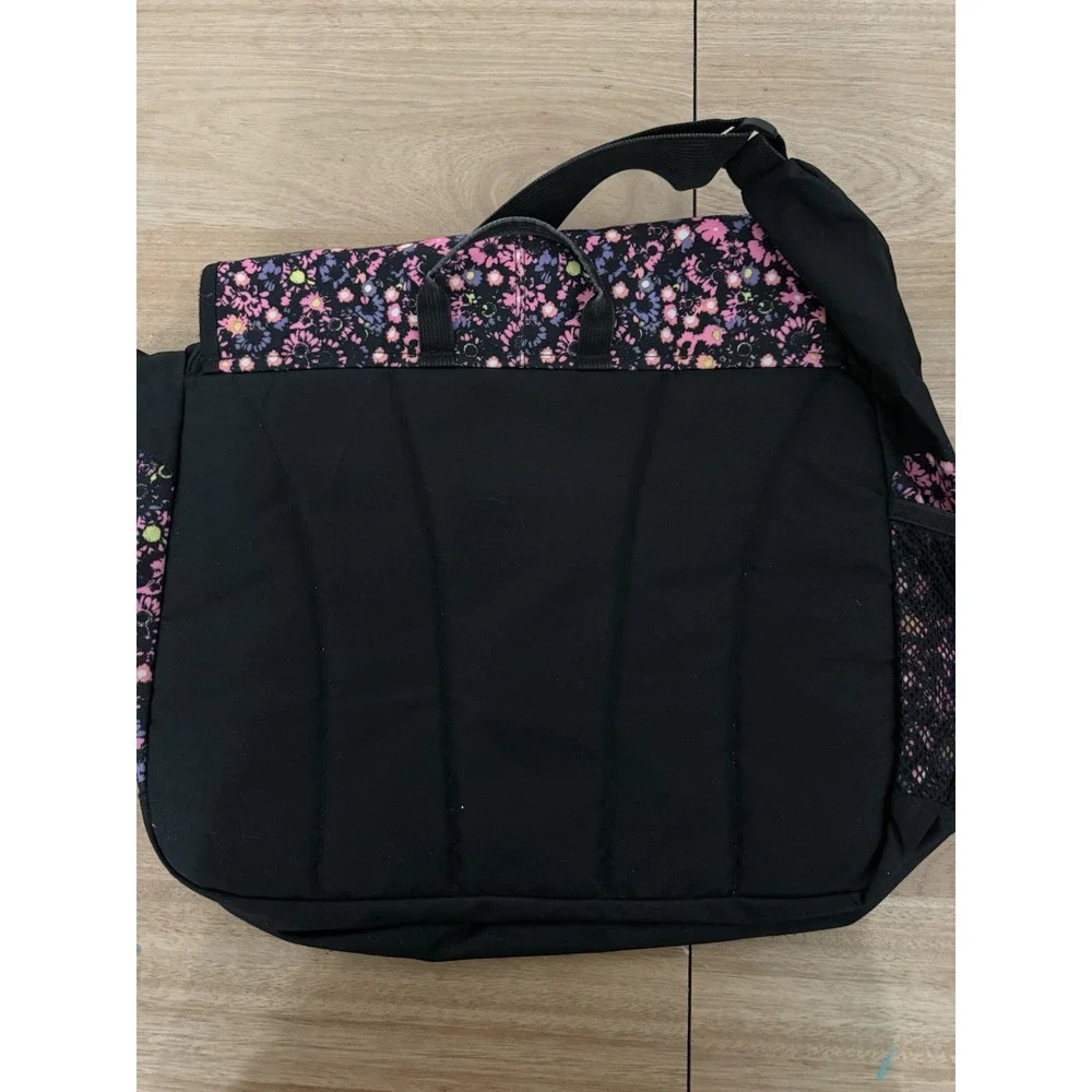 JanSport Messenger Laptop Bag Floral Pink Black Shoulder School Book Travel 15